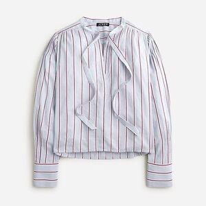 J.Crew Striped Tie Neck Blouse Blue Red Cotton Modal Long Sleeve Top Size L